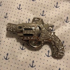 Silver tone gun belt buckle rhinestones